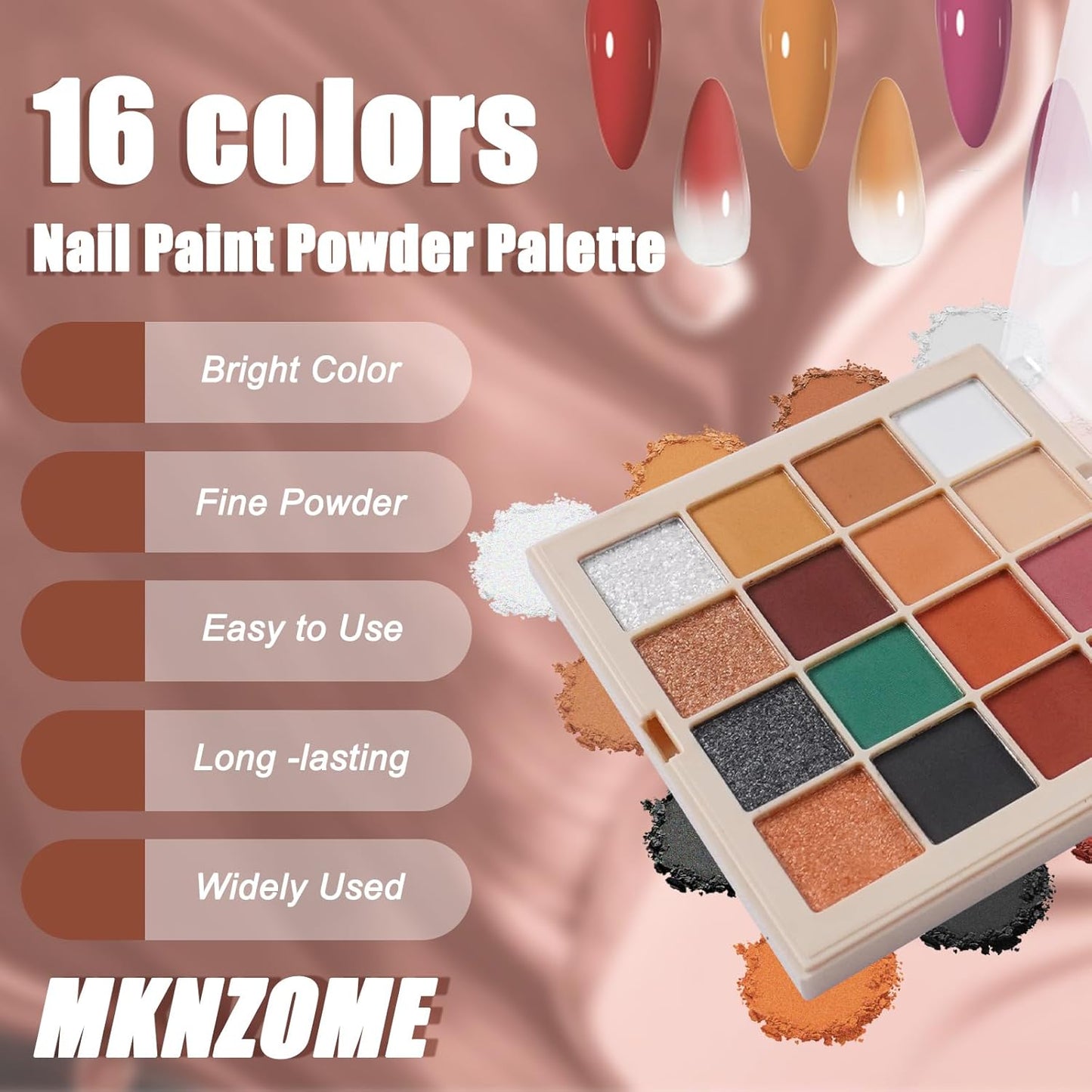 Nail Pigment Powder Palette, 16 Colors Orange Brown Fall Collection Solid Pigment Powder for Autumn Nails Set Pigmentos para Uñas, Nail Art Palette Manicure DIY Accessories