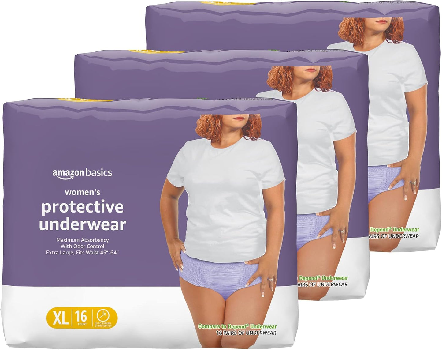 Amazon Basics Incontinence Underwear for Women, Protective, Disposable, Postpartum, Maximum Absorbency, X-Large, Lavender, 48 Count (3 Packs of 16)