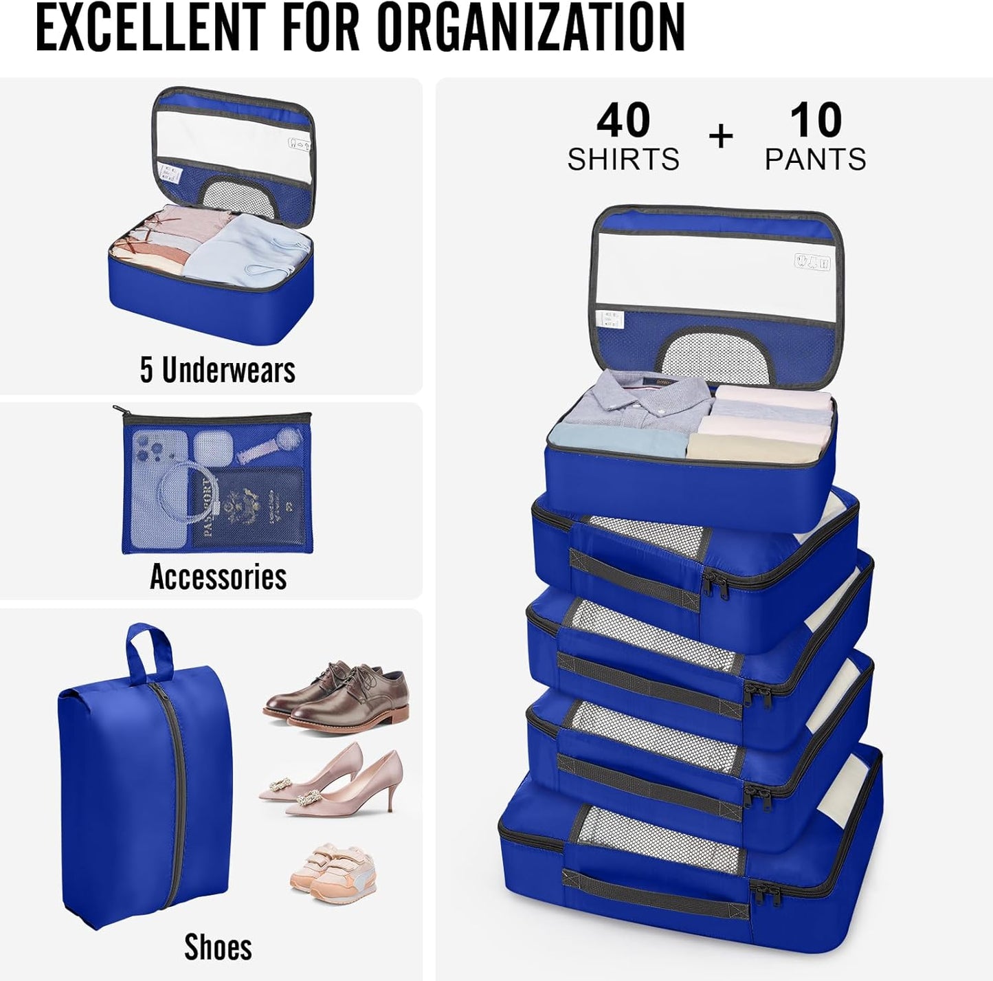 Veken 10 Set Packing Cubes for Travel Essential, Suitcase Organizer Bags in 4 Sizes, Carry-On Luggage Accessories with Large Laundry & Hanging Toiletry Bag, Must-Have for Airplane, Road Trip & Camping