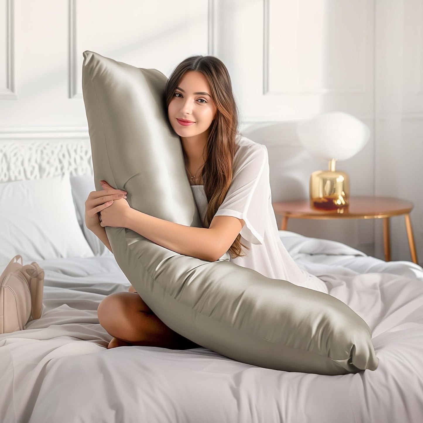 BEDELITE Satin Body Pillow Cover 2 Pack, Super Soft and Cooling Body Pillow Pillowcase for Hair and Skin, Breathable Silky Full Long Pillowcase Cover(20"x54", Taupe)