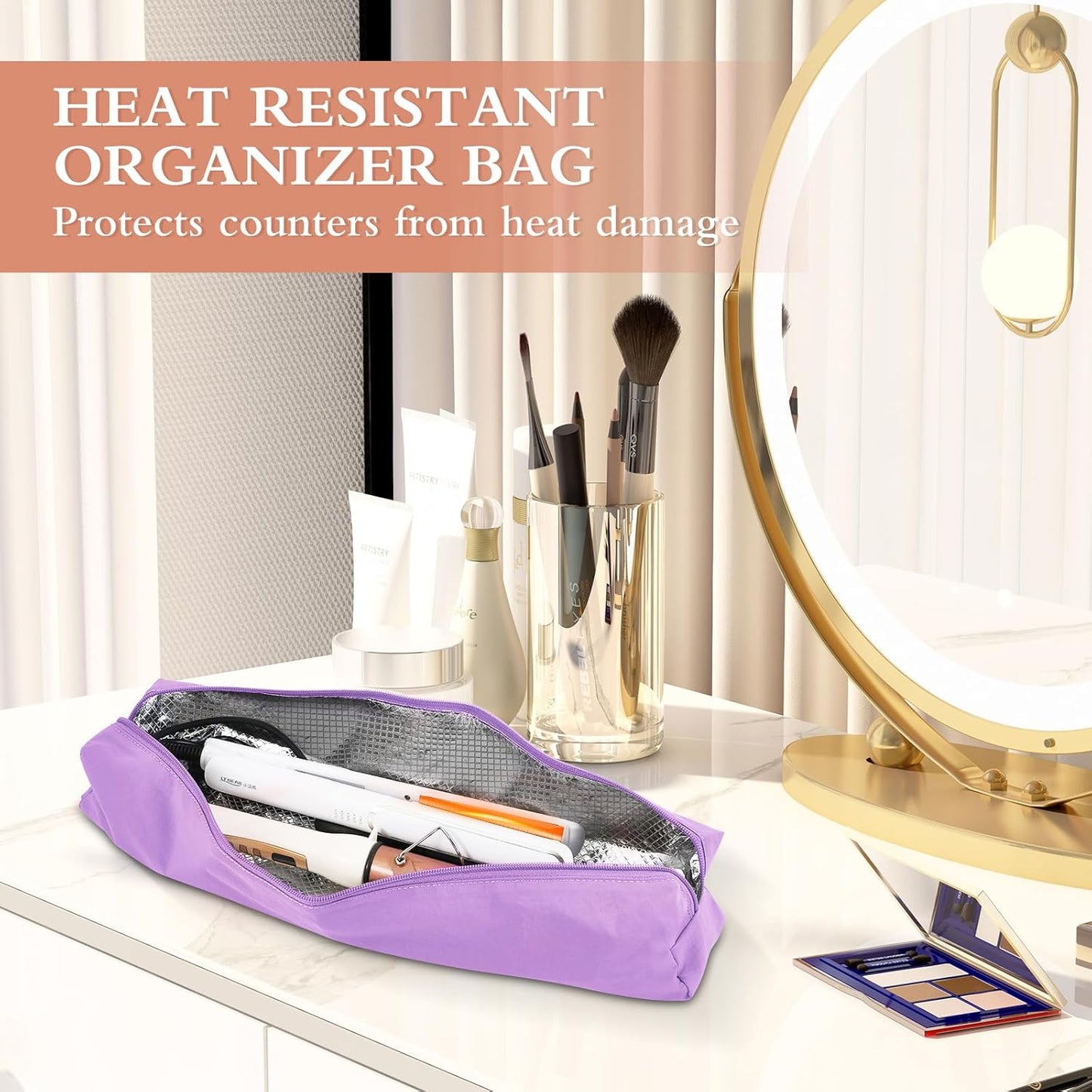 Professional Hot Hair Tools Organizer Bag Portable Travel Heat Resistant Storage Case Pouch for Curling Irons, Flat Irons, Hair Straightener and Styling Tools(17.7" x 3.2"x 3.2")