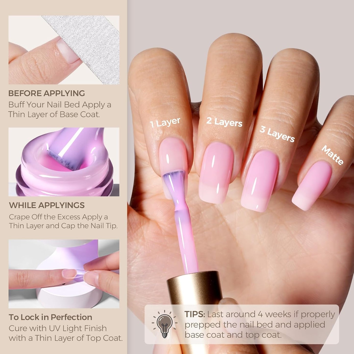 AILLSA Baby Pink Gel Nail Polish Lilac Whisper Jelly Gel Polish Sheer Light Neutral Translucent Nude Gel Polish Long Lasting Color Soak Off U V Gel for French Manicure Nail Art at Home 0.51 Oz