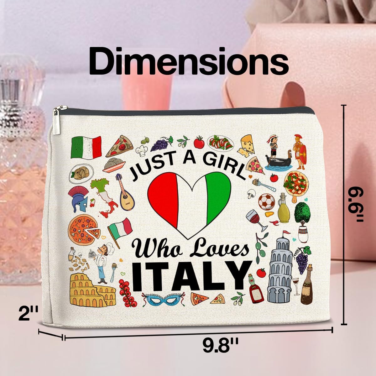 Italian Lover Makeup Bag Gifts for Women, Italy Travel Lover Gifts Italy Themed Gift Cosmetic Bag Zipper Makeup Pouch