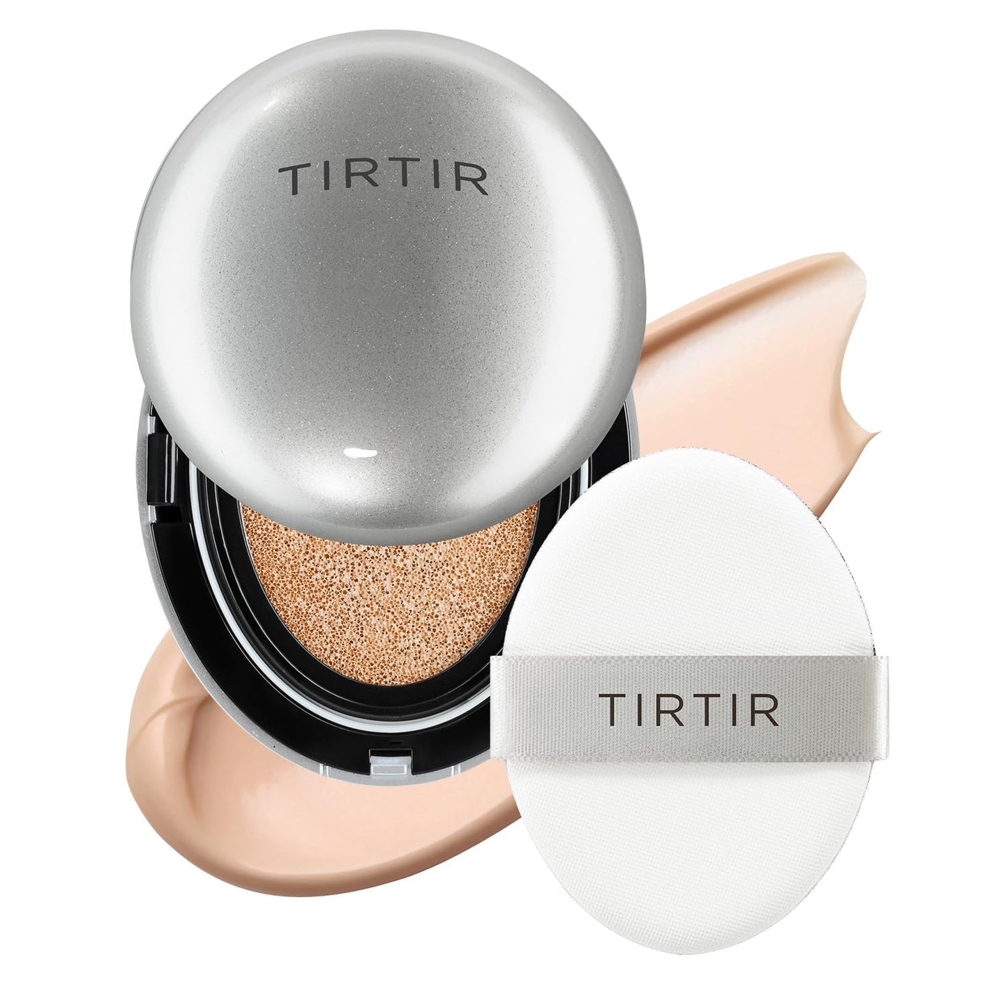 TIRTIR Mask Fit Aura Silver Cushion Foundation | Semi-glow Finish, Natural Coverage, Moisturizing, Lightweight, Korean cushion foundation (#21C Cool Ivory, Full Size, 0.63 Fl Oz)