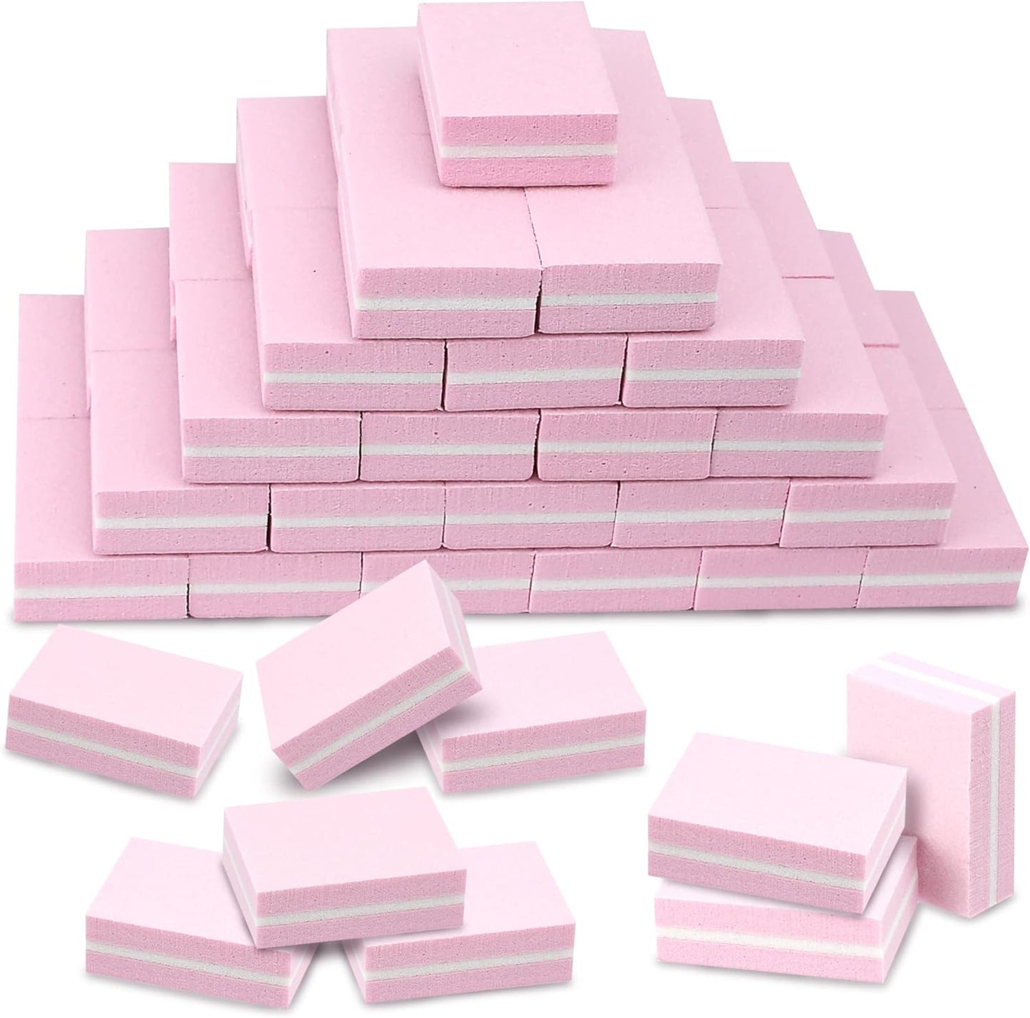 Mini Nail Buffer Blocks, 100/180 Grit Sponge Buffing Sanding Block File Manicure Tools Bulk 50Pcs (Pink)