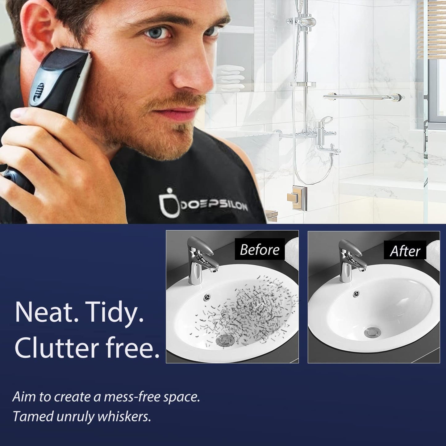 Beard Bib Apron, Beard Bib Hair Catcher for Shaving, Non-Stick Beard Shave Cape with Suction Cups, Grooming Accessories for Men, Gifts for Men Husband Father (Black)