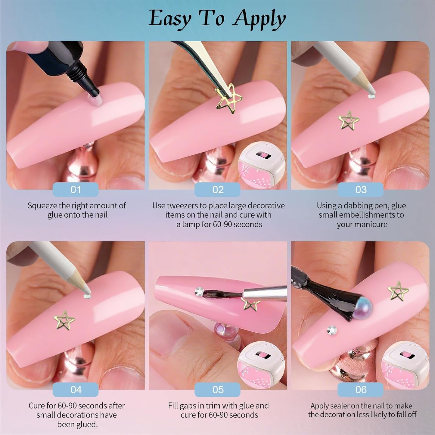 Artdone Nail Art Studs Kit, 6 boxes Multicolor And Design 3D Charms With 15 Sheets Gold Nail Stickers, Diamond Cute Nail Jewels For DIY Decoration with Pickup Tools