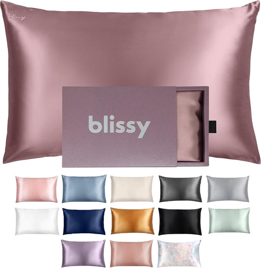 Blissy Silk Pillowcase - 100% Pure Mulberry Silk - 22 Momme 6A High-Grade Fibers - Silk Pillow Cover for Hair & Skin - Regular, Queen & King (Plum, King)
