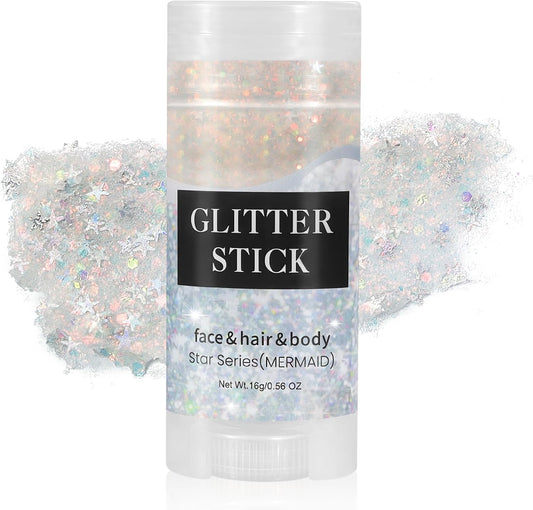 Mysense Mermaid Body Glitter Stick,Face Hair Glitter Gel for Kids Women,Festival Rave Pride Accessories,Waterproof Sparkling Holographic Mermaid Sequins Chunky Glitter Makeup,0.56oz