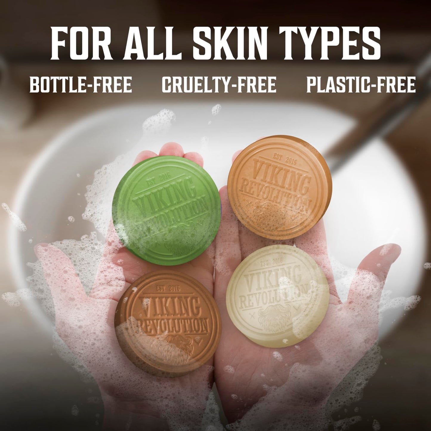 Viking Revolution Shaving Soap for Men - Shave Soap for Use with Shaving Brush and Bowl for Smoothest Wet Shave, Shaving Soap Puck - 4 Pack Variety, Each Pack 2.5oz (Vanilla, Bergamot, Tobacco, Oud)