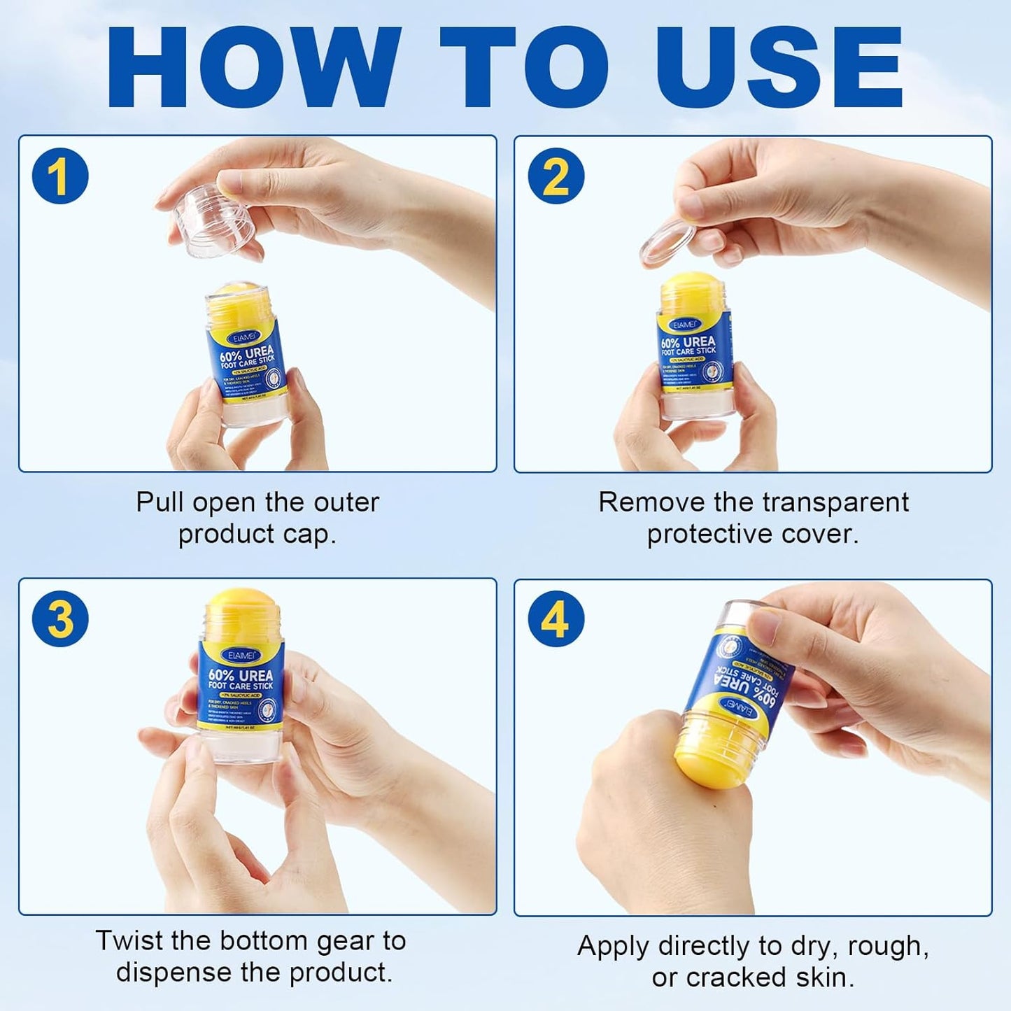 2 PCS Urea Cream 60% Urea Cream 60% Foot Care Stick Deeply Moisturising and Fast Absorbing Gentle Exfoliation For Dry, Cracked Heels & Thickened Skin