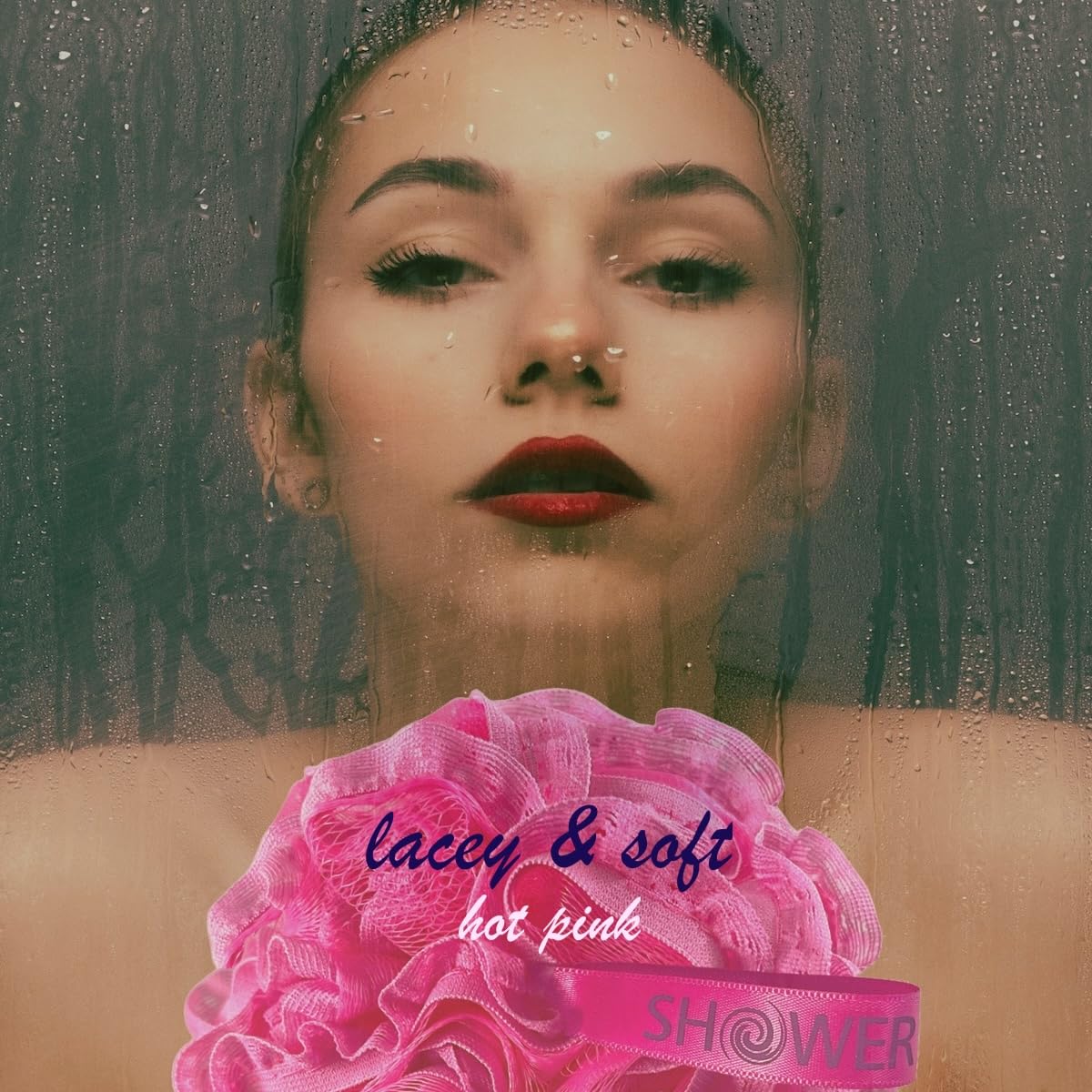 Loofah-Bath-Sponge Hot-Lacey-Mesh // 4-Sexy-Lace-Colors by Shower Bouquet / 2-Scrubs-in-1 Large Full 60g Pouf Body Luffa Loofa Loufa Puff - Exfoliate, Cleanse Skin with Luxurious Bathing Accessories