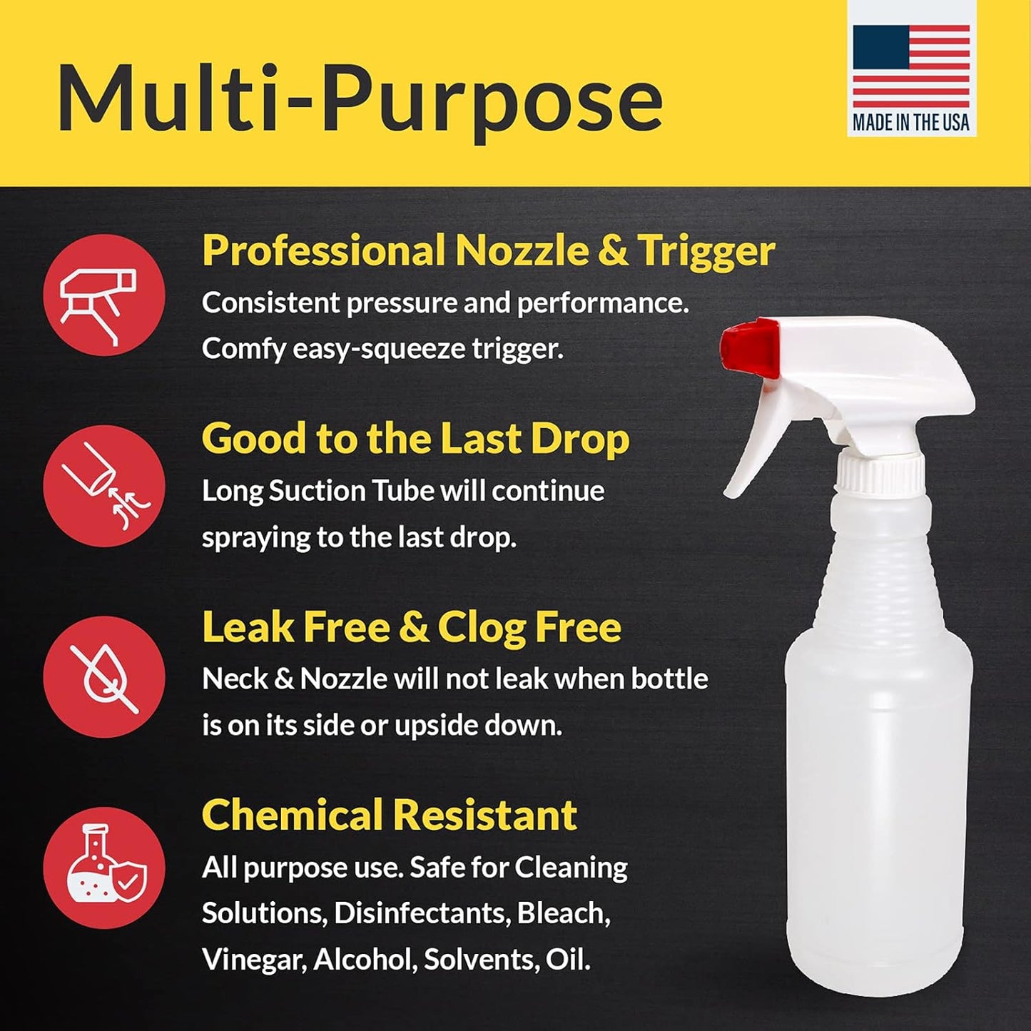 Pinnacle Mercantile Plastic Spray Bottles Leak Proof Technology Empty 16 oz Value Pack of 152 Made In USA