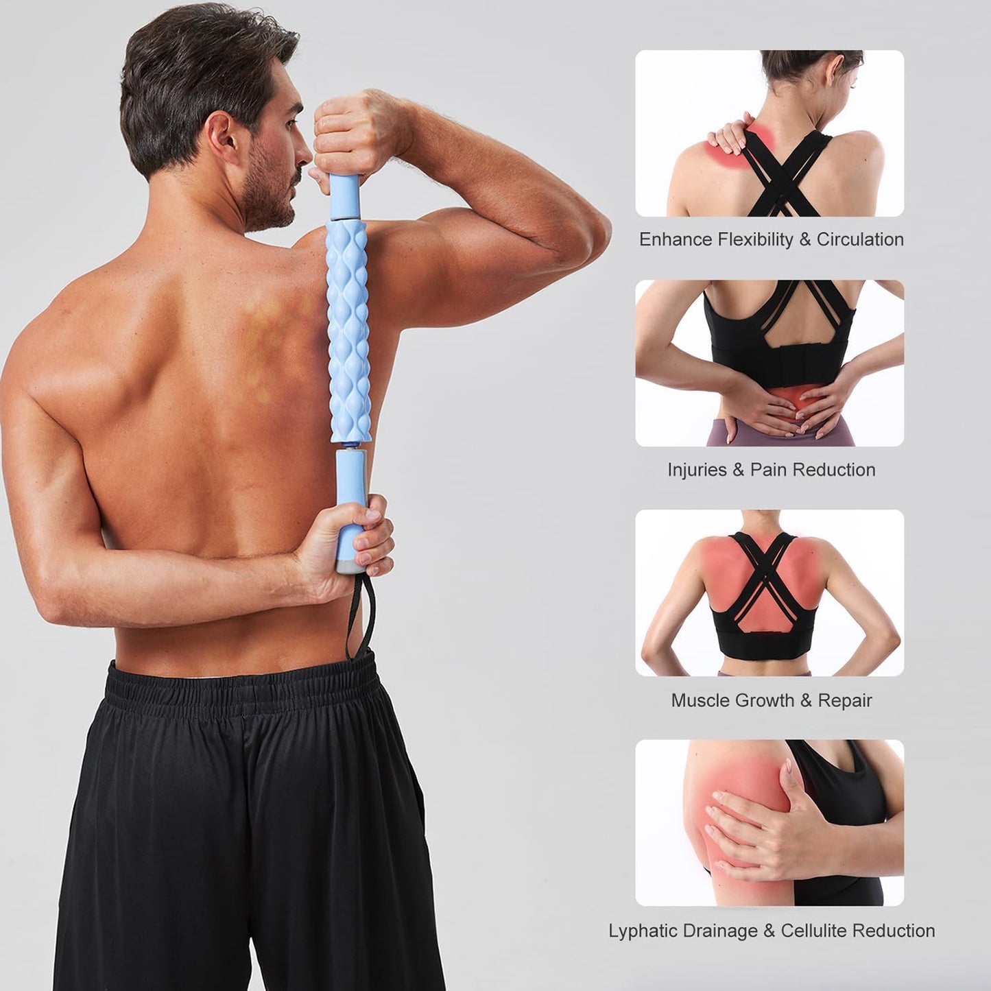 Muscle Roller,EVA Material, Massage Roller Stick for Athletes and Office Workers, Relieves Muscle Tension and Pain(EVA Blue)
