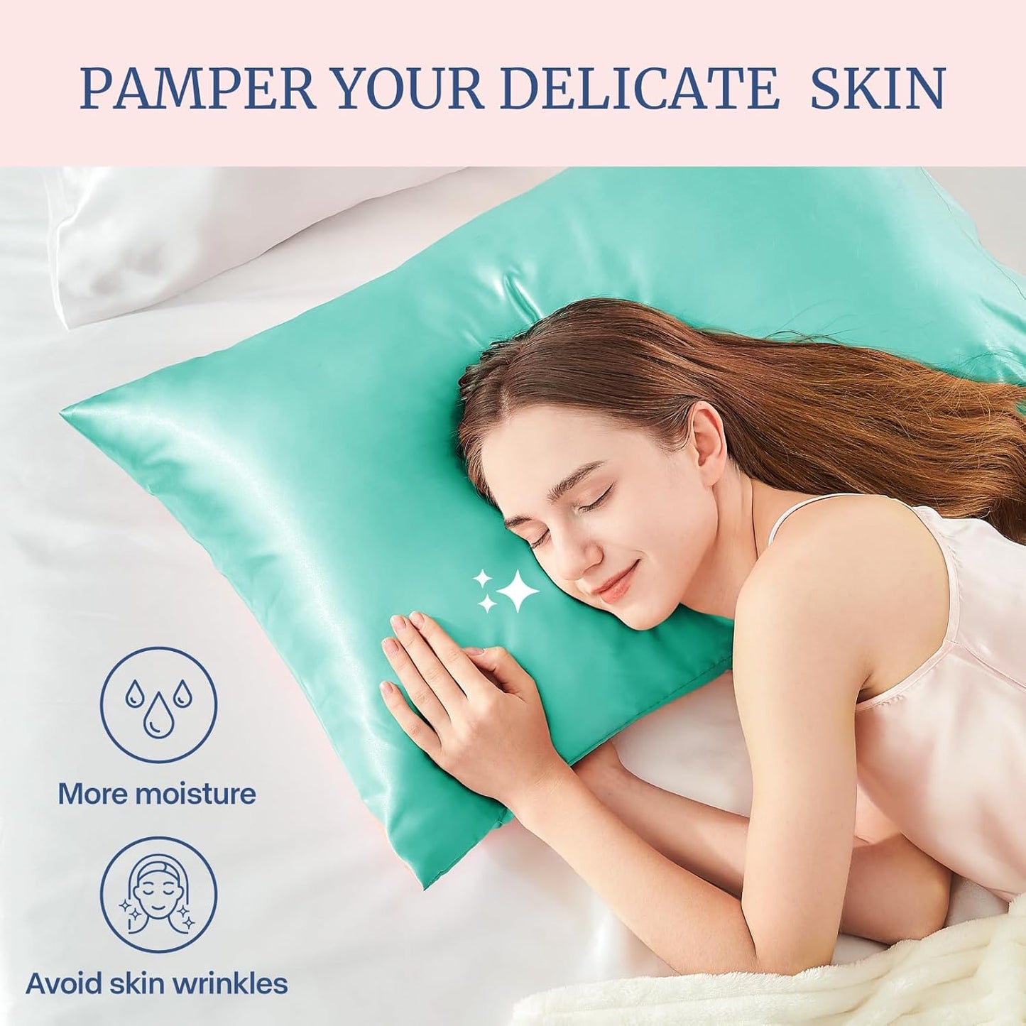 BEDELITE Satin Pillowcase for Hair and Skin, Super Soft and Cooling Similar to Silk Pillow Cases 2 Pack with Envelope Closure, Gift for Women Men(20"x36" King Size, Turquoise)