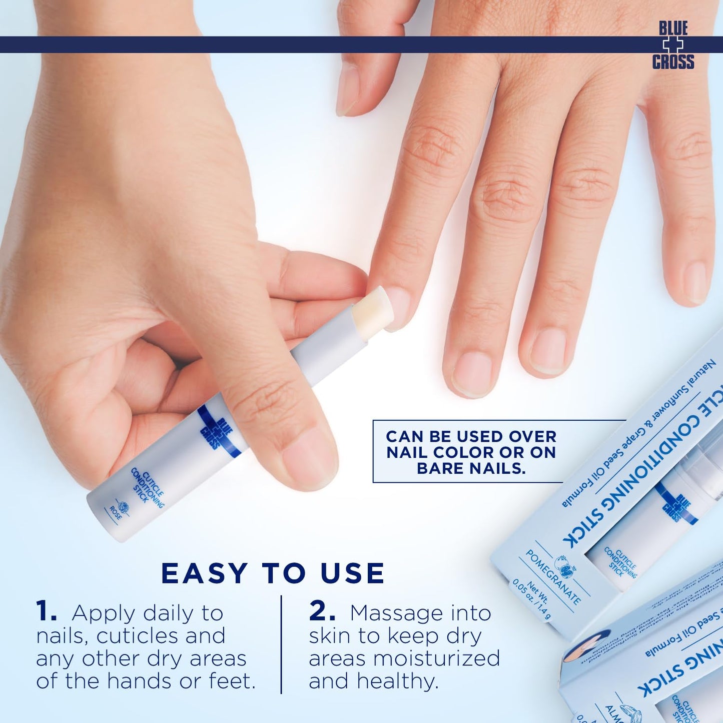 Blue Cross Cuticle Balm Conditioning Stick, Scented Cuticle Softener Oil Balm with Nourishing Sunflower & Grape Seed Oil, Professional Nail Care Supports Dry + Damaged Cuticles, 0.05oz, Rose