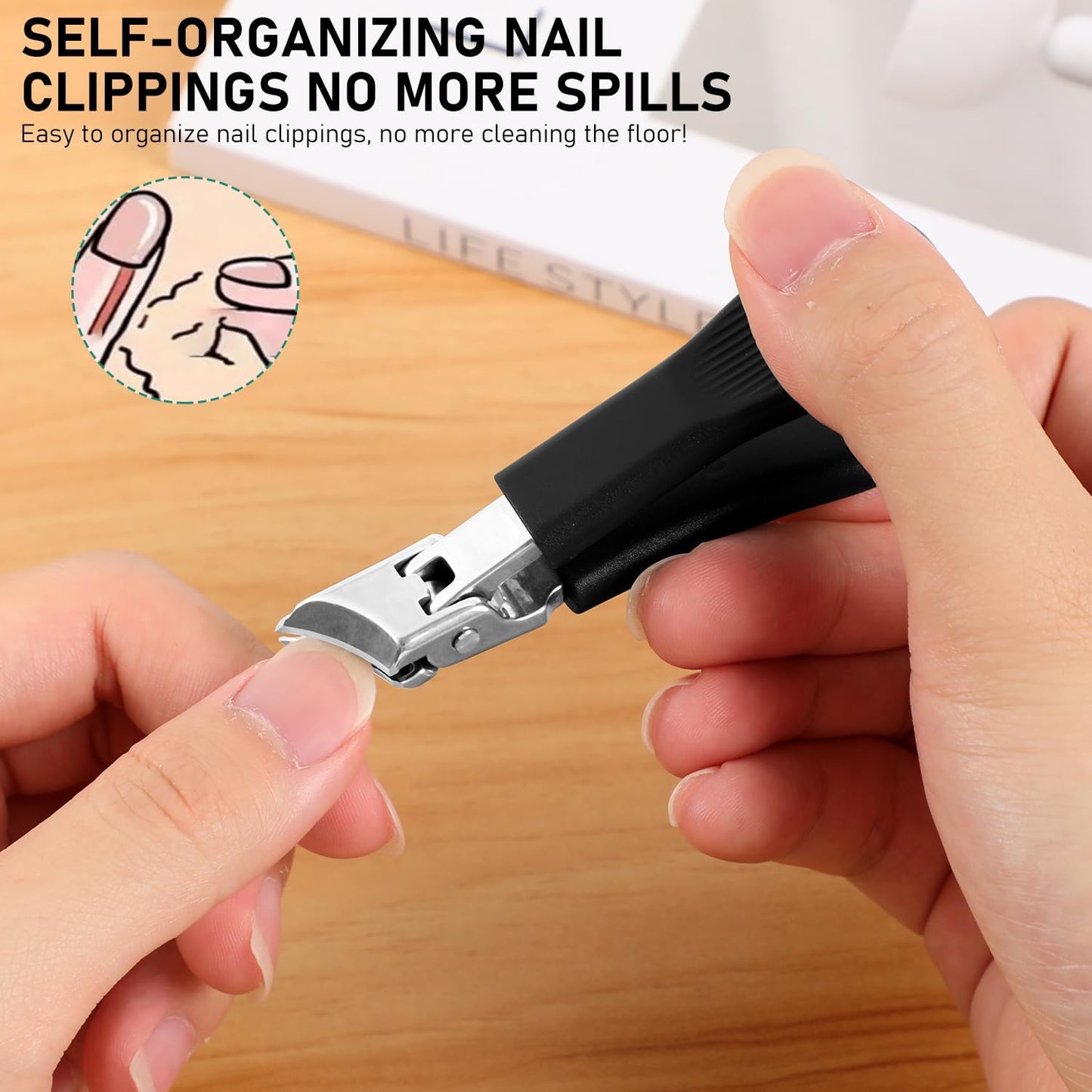 Eagle Beak Beveled Nail Clippers,Wide Jaw Opening Anti-Splash Slanted Nail Clipper,Slanted Jaw Ingrown Toenail Clippers for Thick Toenails (Black)