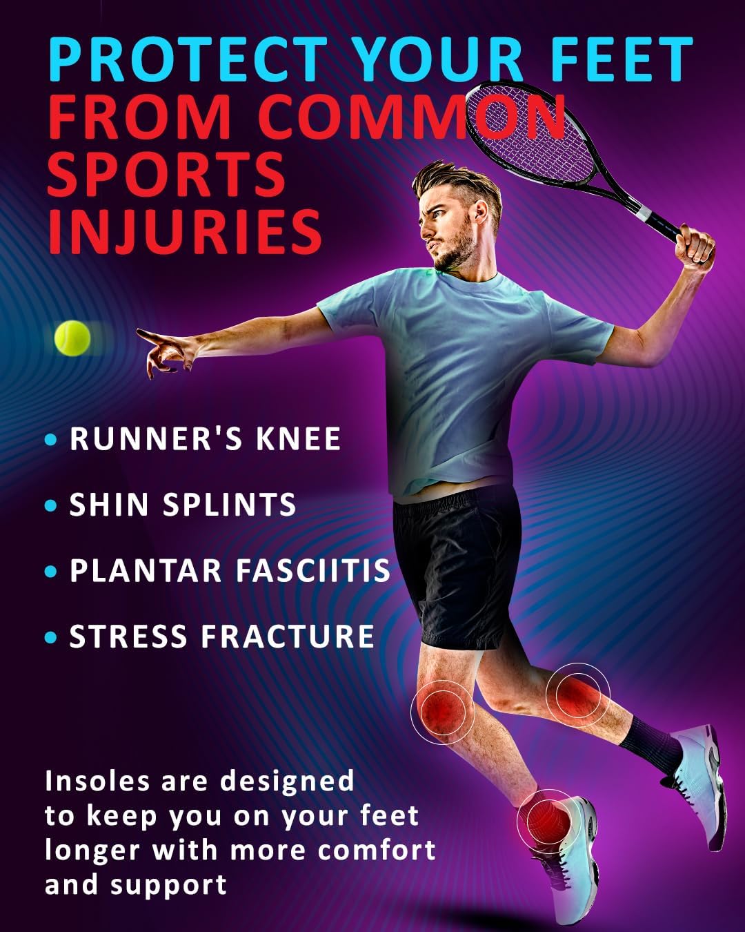 Sport Shock Absorbing Insoles - Athletic Shoe Cushioning Inserts for Men and Women - Ideal for Active Sports Running Training Hiking - Neutral Arch Good for Sneakers Shoes (S, Indigo)