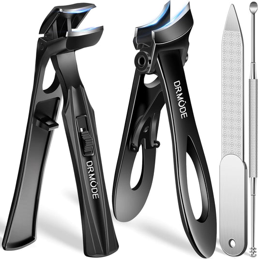 Toenail Clippers for Seniors Thick Toenails, Slanted Large Nail Clippers for Men Thick Ingrown Nails with Wide Opening, Heavy Duty Angled Head Nail Clipper Cutter with Catcher -Black