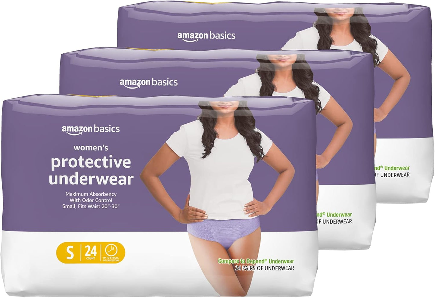 Amazon Basics Incontinence Underwear for Women, Protective, Disposable, Postpartum, Maximum Absorbency, Small, Lavender, 72 Count (3 Packs of 24)