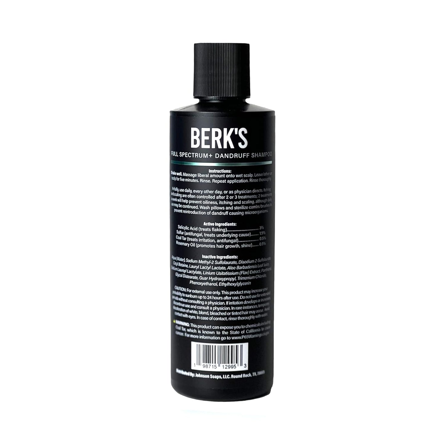 Berk's Full Spectrum Dandruff Shampoo with Coal Tar, Salicylic Acid, Sulfur, and Rosemary Oil, 8 Fl Oz (4-pack)