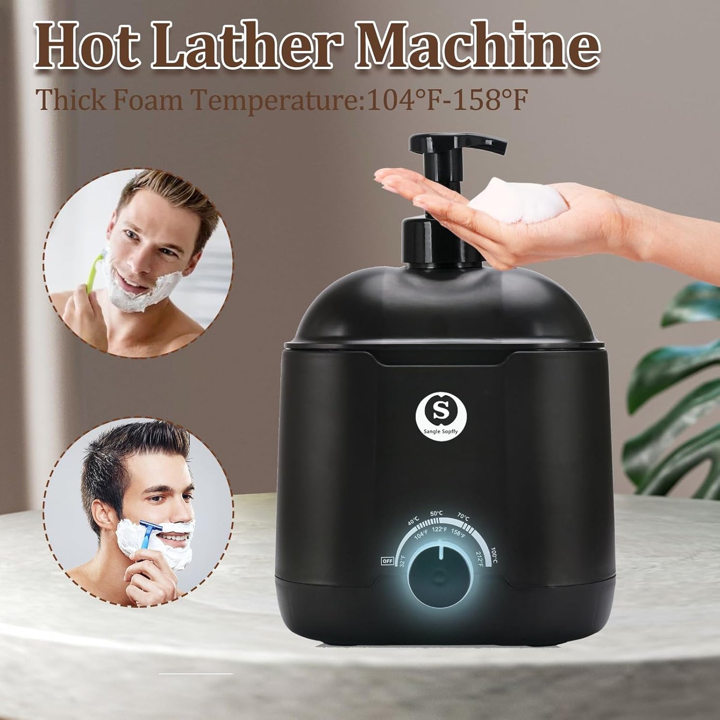 SANGLE SOPFFY Hot Lather Machine,Shaving Cream Warmer for Men 800ML Large Capacity Heated Shaving Cream Dispenser for Home Salon Barber Shop Spa With 2 Pumps,Christmas and Birthday Gift (Black)