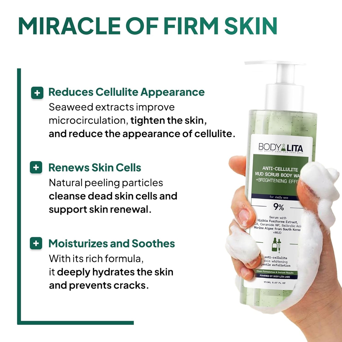 Anti Cellulite Mud Scrub Body Wash, Reduces Cellulite, Gentle Exfoliating, Improves Skin Texture, Provides a Smoother Look, 5.07 Fl Oz (3)