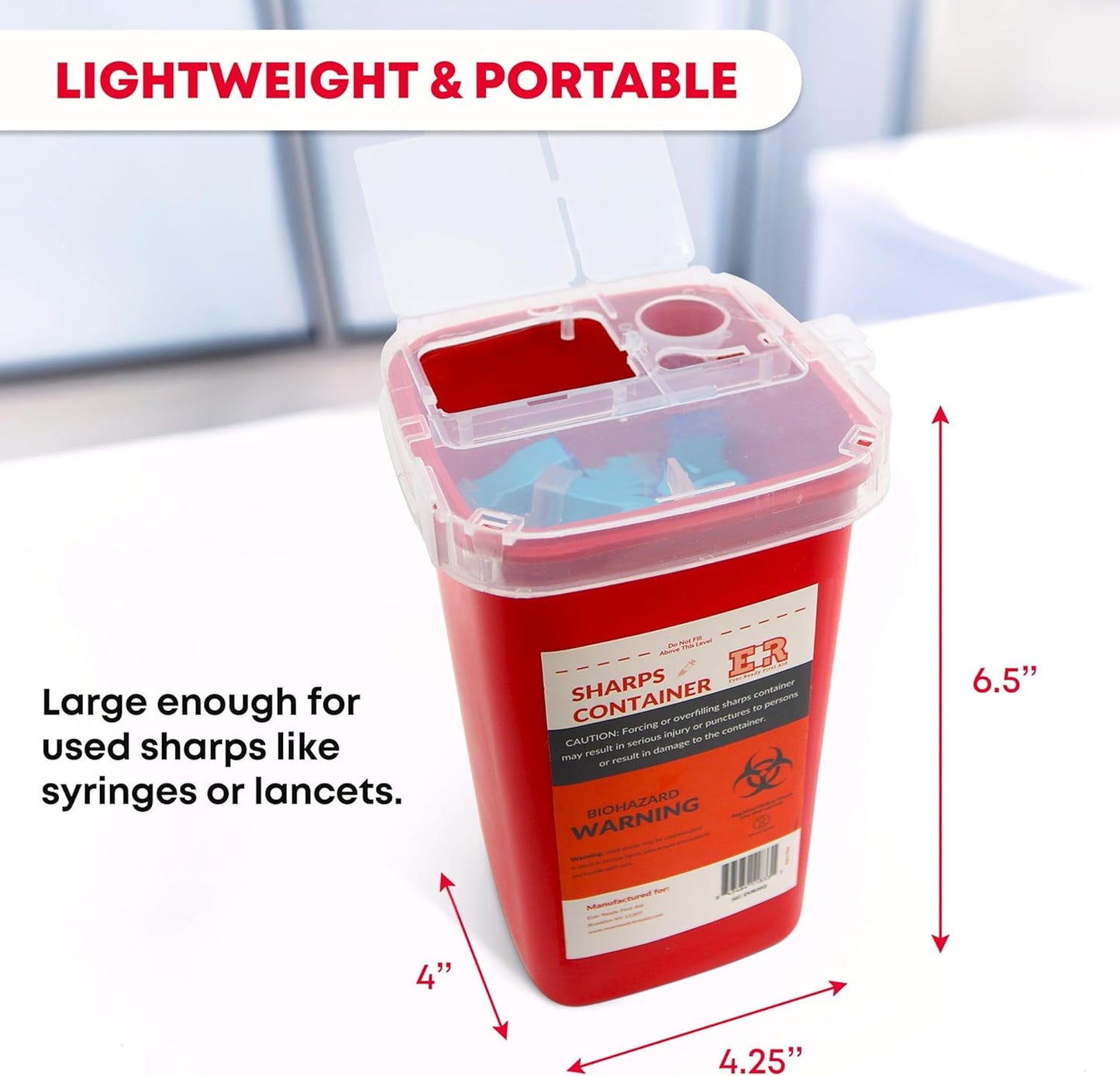 Ever Ready First Aid Sharps Container with Split Lid Design and Locking Mechanism for Sharp Waste Disposal, 1 Quart - 24 Count