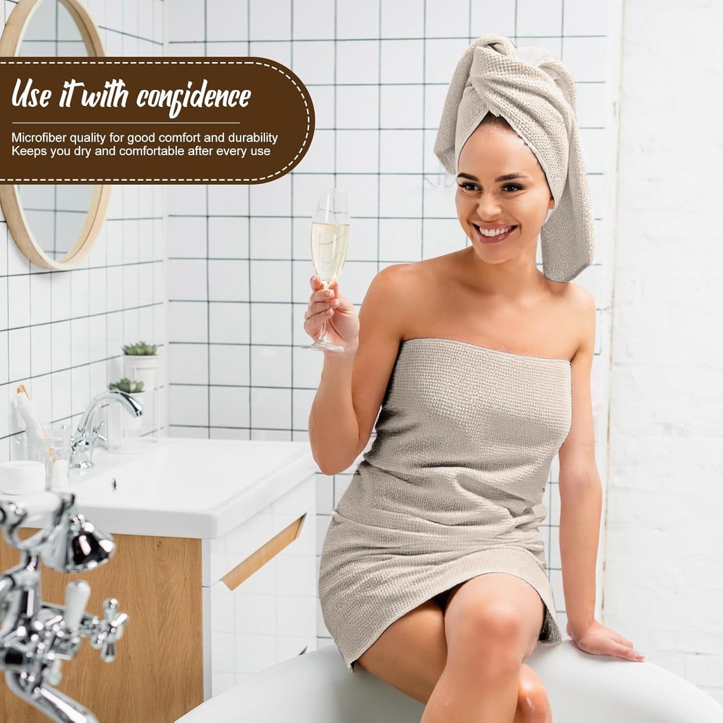 12 Pack Microfiber Bath Towels Bulk 27'' x 60'' Oversized Size Bath Towel Highly Absorbent Extra Large Soft Drying for Shower Beach Salon Winter Sport Spa Gym (Waffle,Beige)