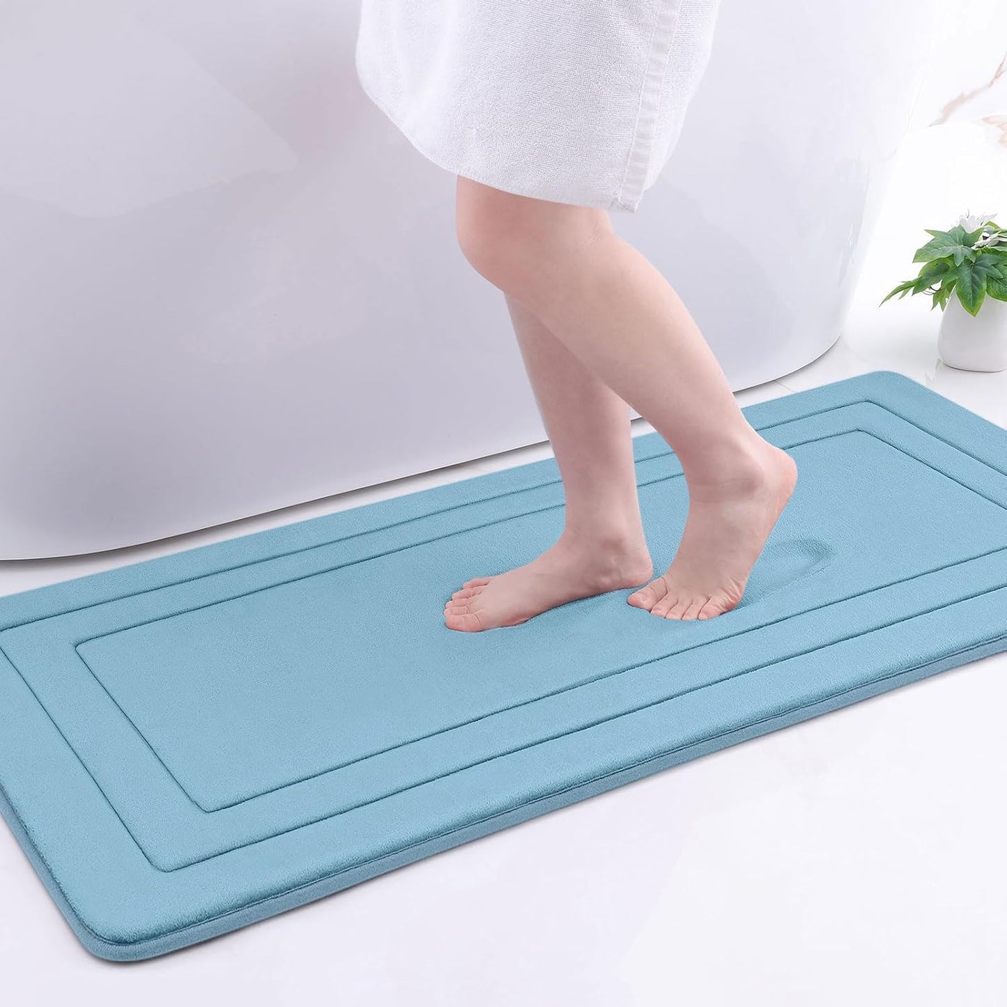 Arotive Memory Foam Bathroom Rug Mat 47x17, Ultra Soft and Absorbent Bath Mat, Machine Wash Dry, Comfortable Bath Rug Carpet for Bathroom Floor, Tub and Shower, Blue