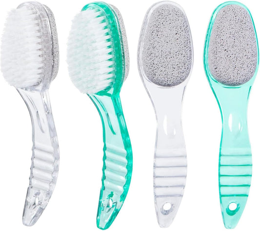 4 Pcs Foot Brush for Shower with Handle 2 in 1, Large Foot Pumice Stone Brush Scrubber Foot File Calluses Remove Suitable for Horniness Foot Spa,Foot Care Smooth Skin (Green&Transparent)