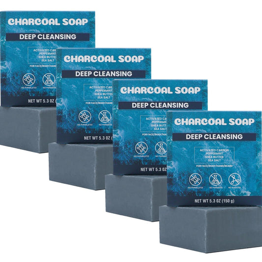 Rinse & Robust Mens Charcoal Soap Bar Set, 4Pcs Natural Handmade Bar Soap with Sea Salt, Peppermint, Shea Butter & Activated Carbon, Ocean Scent Deep Cleansing Soap | 5.3 oz of 4 Bars