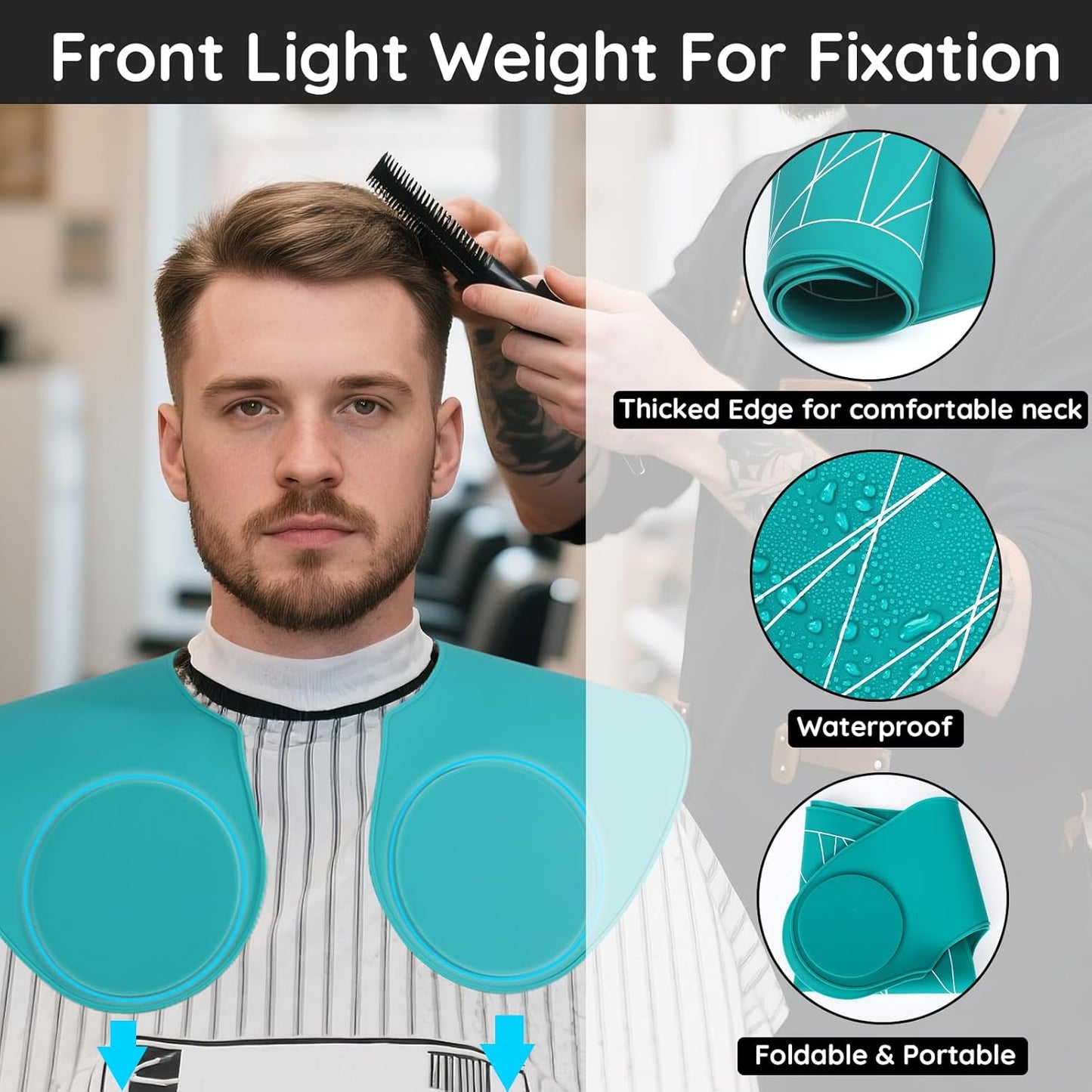 Segbeauty Hair Cutting Guide Mat Cyan, Longer Silicone Waterproof Hiarcut Mats for Barber Shop Salon, Professional Salon Hair Cutting Mat with Guidelines Weighted Neck Wrap for Hairstylist