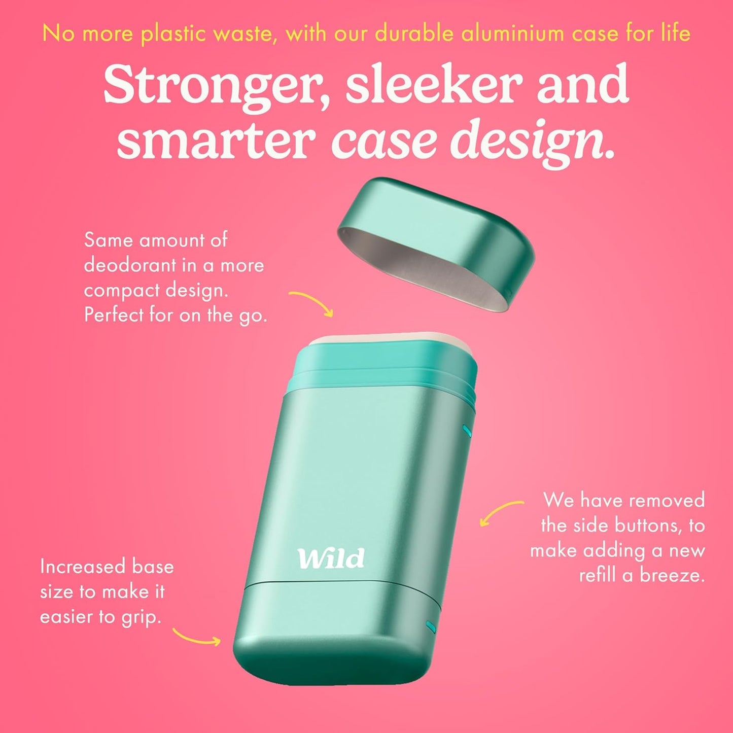 Wild - Refillable Deodorant Starter Kit with Aqua Case and Lemon Basil & Blood Orange Scented Refill 1.4oz - Aluminum Free - Long Lasting Protection - Vegan