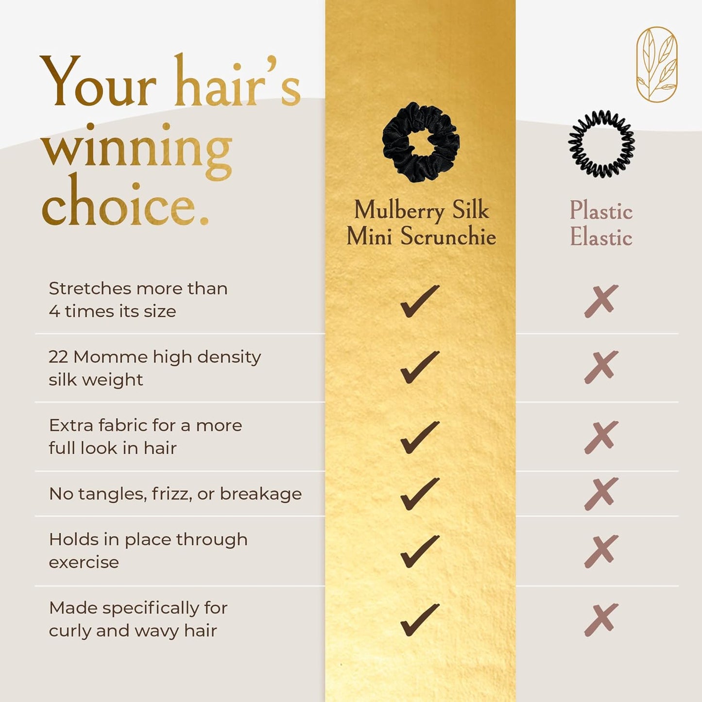 Authentic Mini Mulberry Silk Scrunchies for Women & Kids - Anti Breakage Small Silk Scrunchies for Fine, Curly & Thin Hair - No Dent, No Slip Hair Ties for Buns, Sleep & Ponytail - Onyx Black (3 Pack)