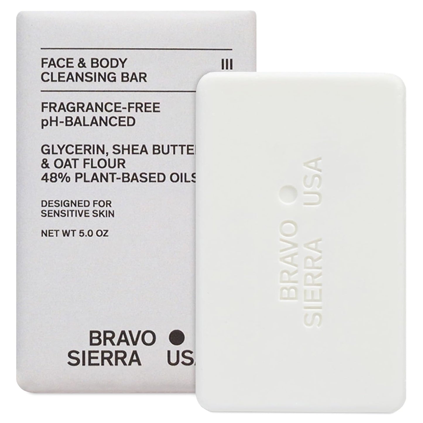 Bravo Sierra Face & Body Bar Soap for Women & Men - Moisturizing Bath Soap Cleanses, Hydrates & Balances Skin - Fragrance Free Gentle Face-to-Toe Body Wash Bar for All Skin Types, Vegan