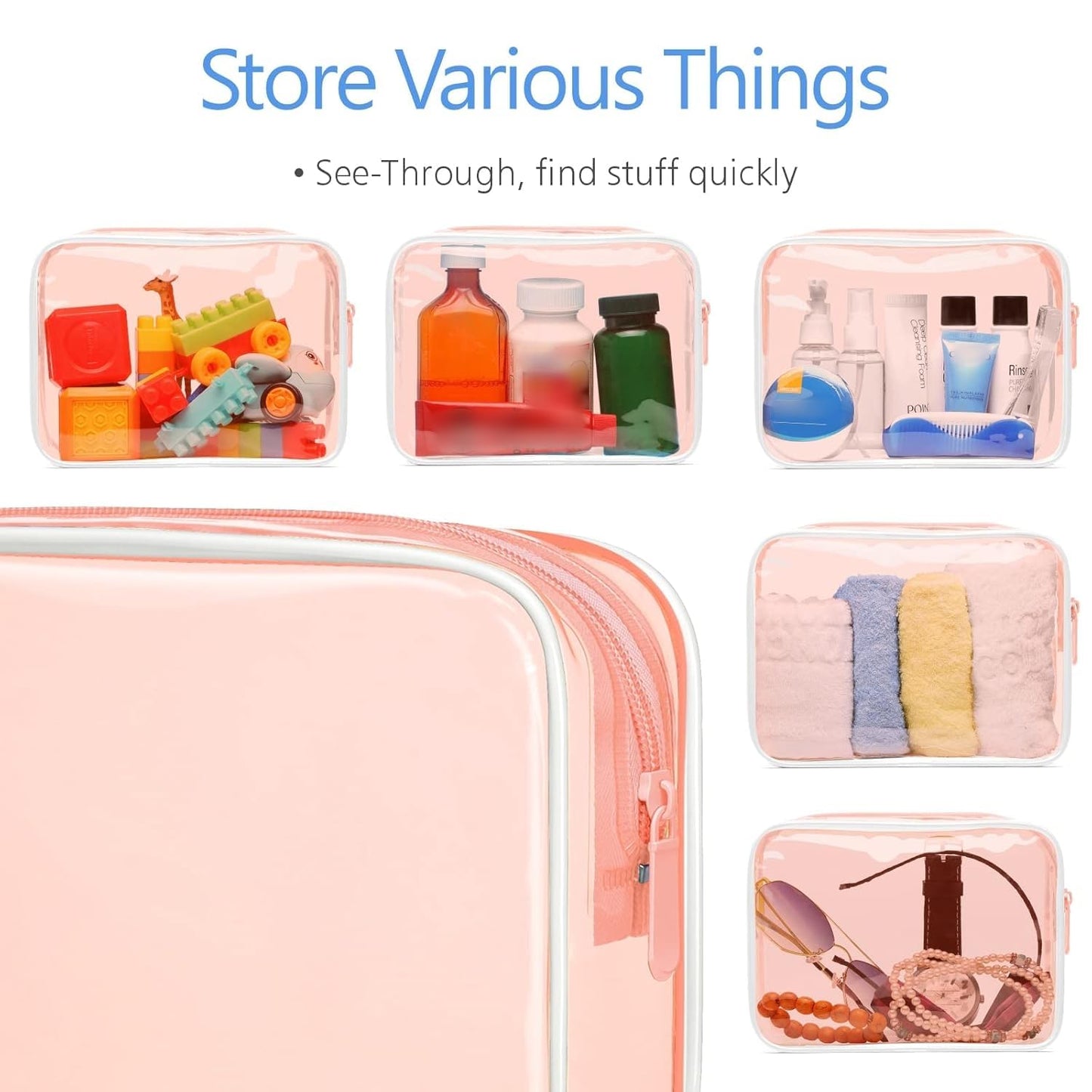 PACKISM TSA Approved Toiletry Bag - 3 Pack Clear Makeup Bags with Zipper, Water-resistant Clear Toiletry Bags for Traveling Holds Small Items, Fit Travel Essentials, 3 colors