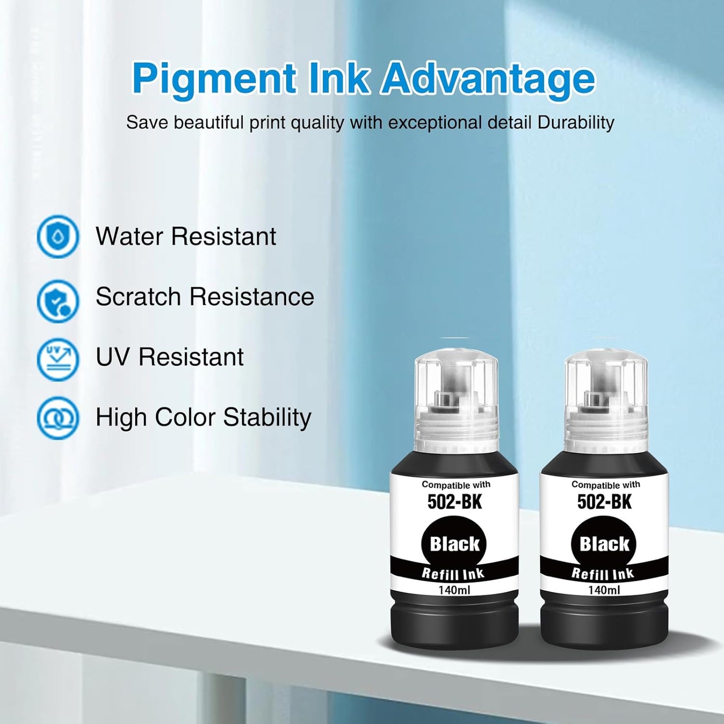Replacement for 502 Black Ink Refill Bottles High Capacity Replacement for 502 Ink Refill Bottles Black for EcoTank ET-2850 ET-2760 Ink ET-3760 ET-4760 ET-3850 ET-4850 Replacement for 502 Printer Ink