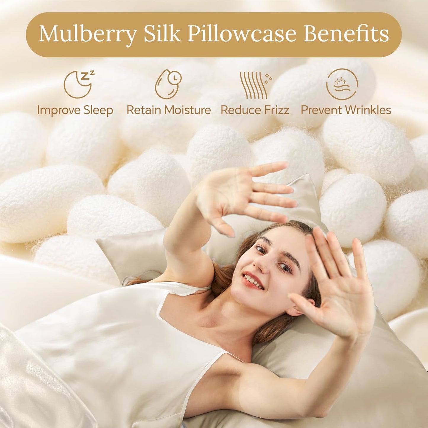 INFIIXSO Body Pillow Cover with Zipper, Luxury Mulberry Silk Body Pillow Case 20x54 Inches, Ultra Smooth and Soft Cooling Long Pillowcase, Gift for Women, Men(Beige)