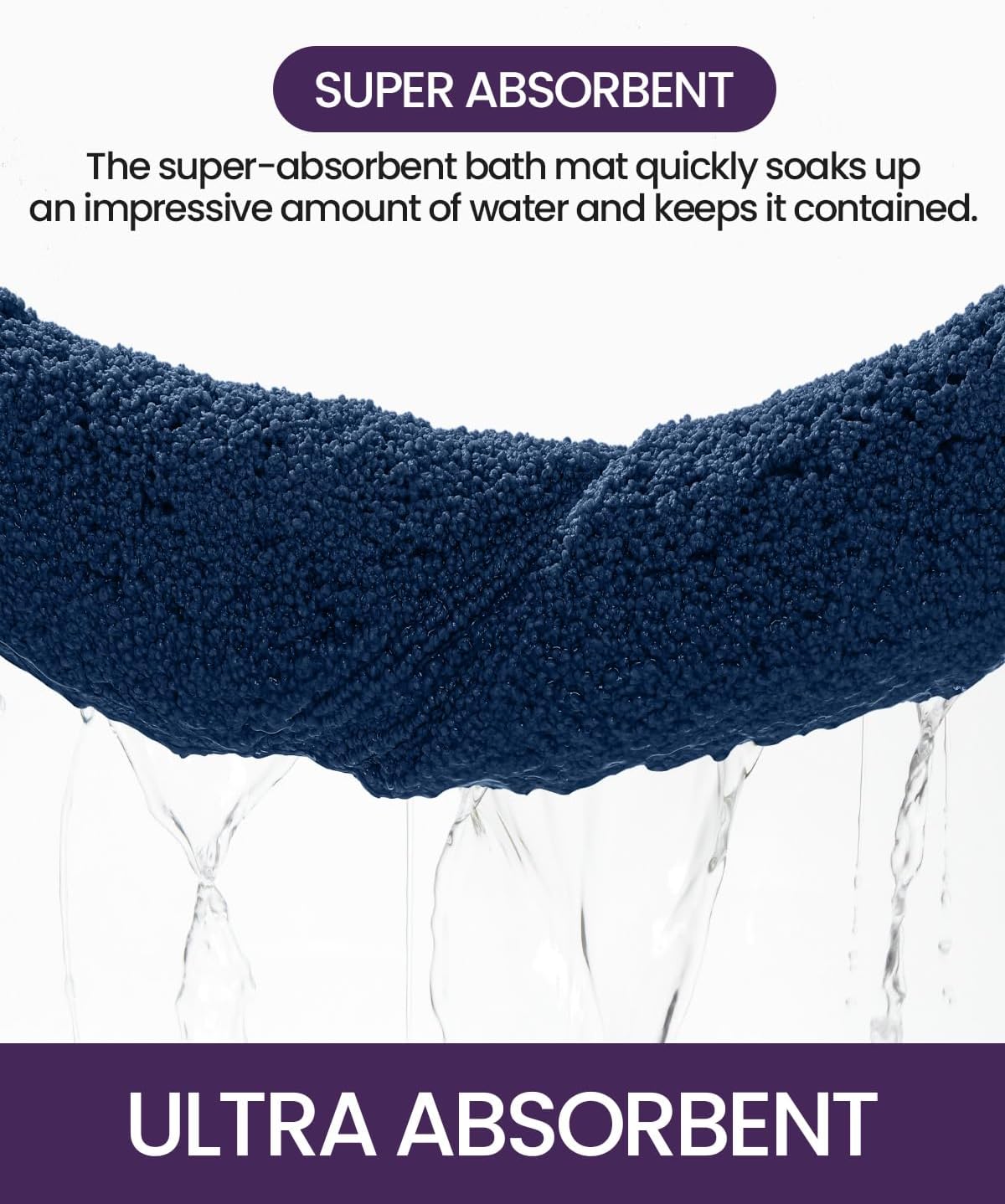 DEXI Bathroom Rugs 24x16, Washable Non Slip Bath Mat for Shower Floor, Absorbent Quick Dry Bathmat with Rubber Backing, Ultra Soft Plush Carpet for Tub, Navy