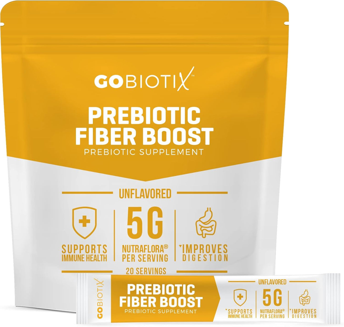 GoBiotix Fiber Supplement Powder with Prebiotics for Digestive Health and GLP-1 Support, Soluble Fiber for Gut Health & Debloat, Keto, Vegan, Gluten & Sugar Free, 20 Servings (Travel)