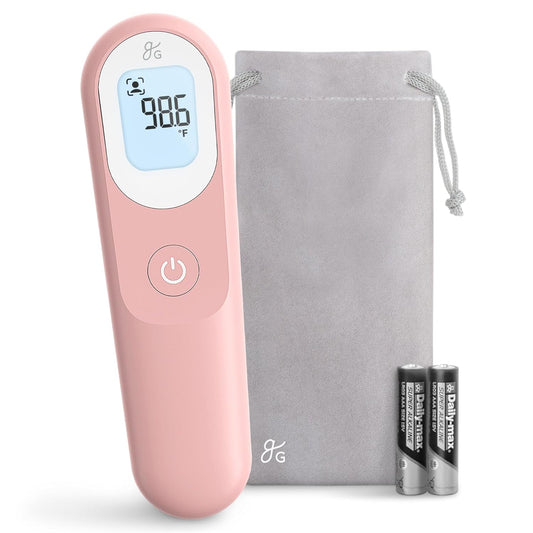 Greater Goods No-Touch Infrared Digital Thermometer for Adults, Kids, and Babies, Forehead Thermometer with Ergonomic Grip, Fever Alarm, HSA FSA Eligible, Blush Pink