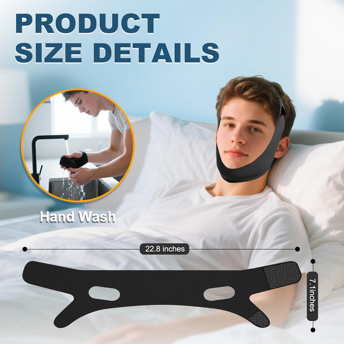 Chin Strap for Sleeping, Adjustable Chin Strap for Snoring, Anti Snoring Devices Breathable and Reusable, Comfortable Stop Snoring Solution, Anti Snore Chin Strap for Men and Women (Black)