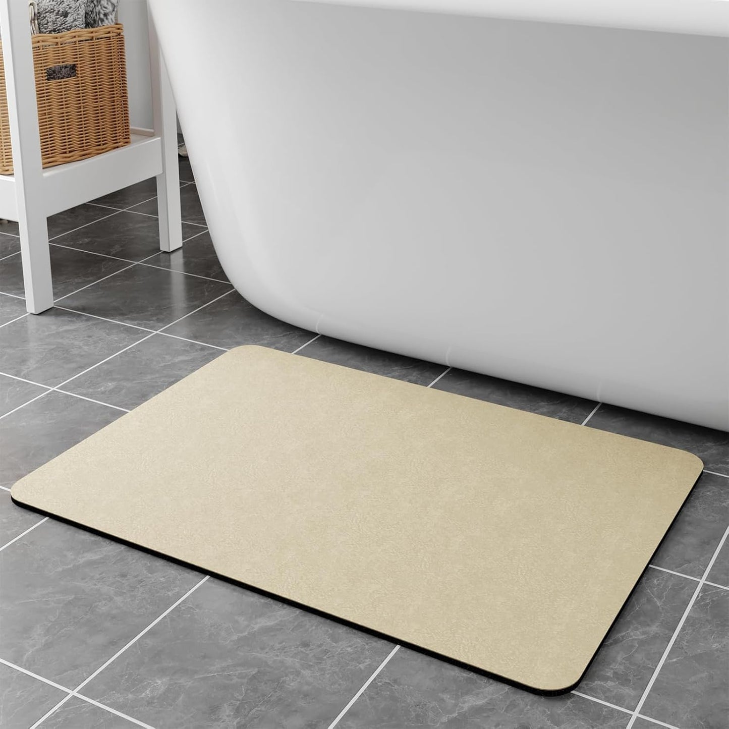 Bath Mat Rugs 24x17 - Diatomaceous Earth Bath Mat Quick Dry Absorbing Bathroom Rugs Rubber Non Slip Thin Bathroom Mat Fit Under Door, Bath Mats for Bathroom Floor, Tub and Shower, Sink, Beige