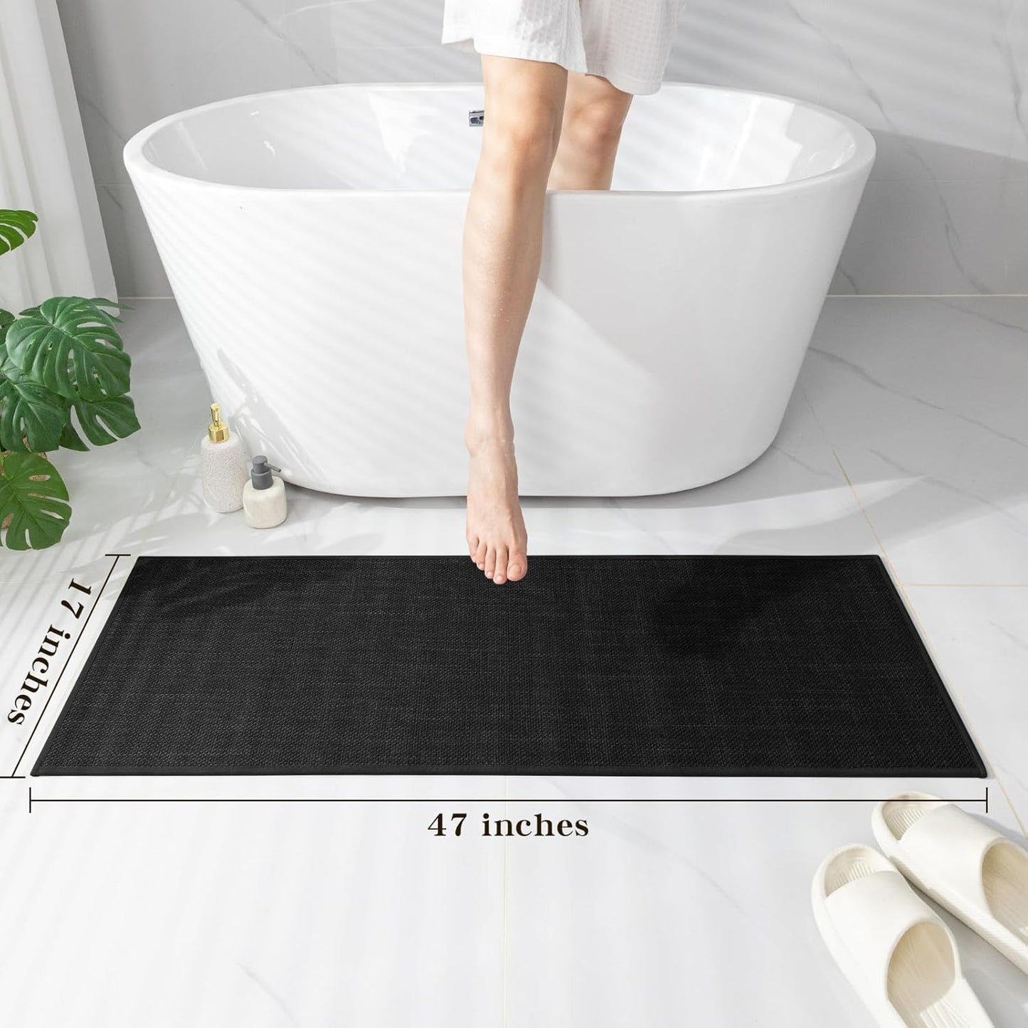 chakme Bathroom Rugs Mat 47x17, Ultra Thin Non Slip Bath Mat Runner Quick Dry Absorbent Bath Mat for Bathroom Floor, (Black, 47"x17")