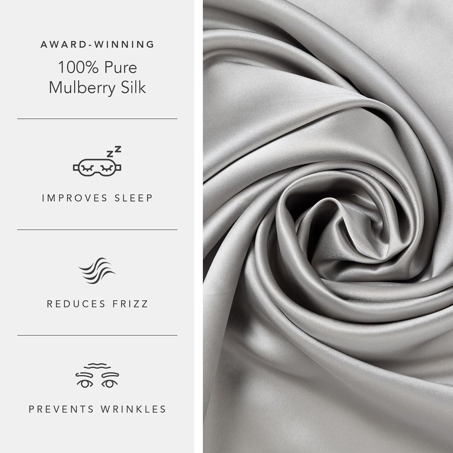 Fishers Finery 25mm 100% Pure Mulberry Silk Pillowcase (Silver Standard)