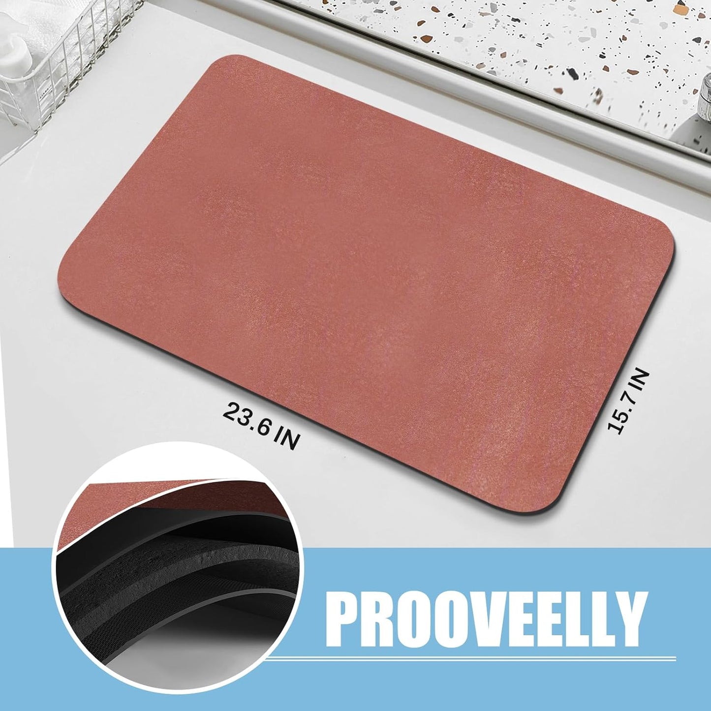 Diatomaceous Earth Bath mat Bathroom Rugs Super Absorbent Quick Dry Non Slip Bath Mat Thin Bathroom Floor Mats Fit Under Door-Shower Rug for in Front of Bathtub Shower, Brown, 15.7"x35.4"