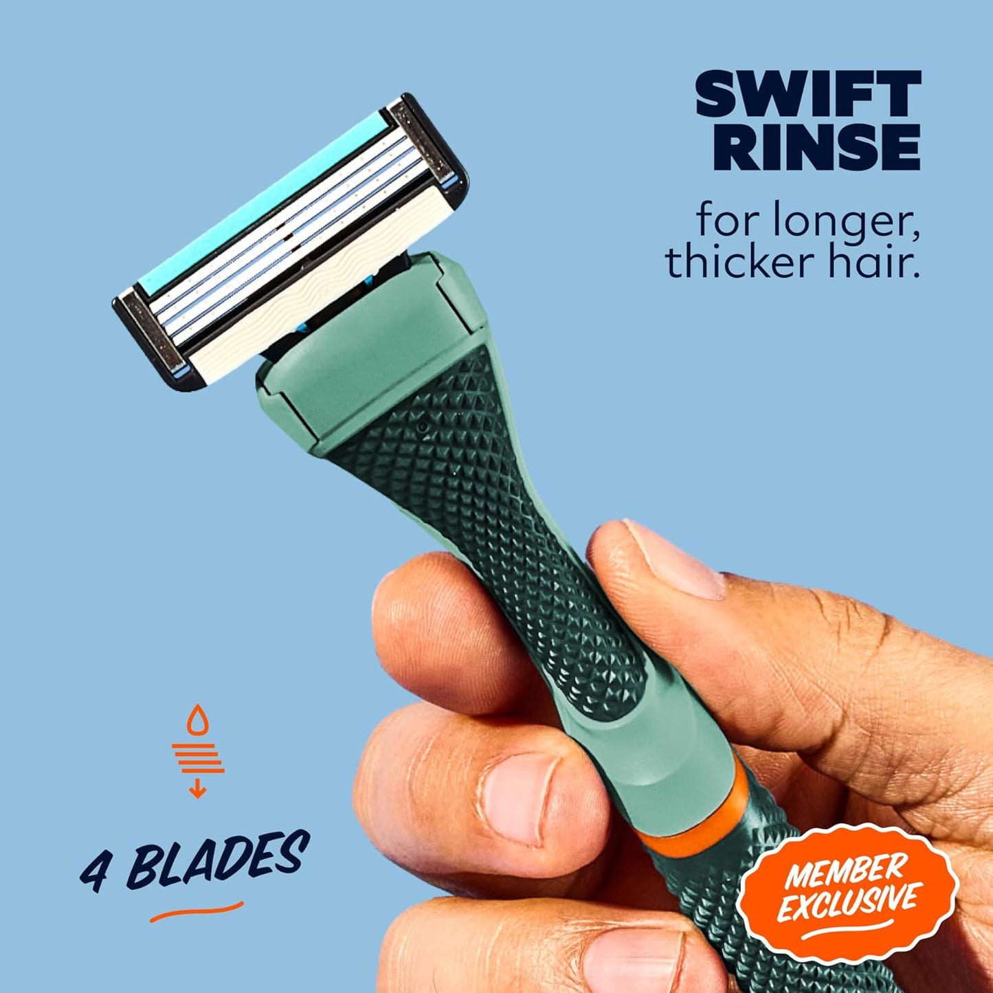 Dollar Shave Club | The Member Exclusive Shave Set | 4 Swift Rinse Refill Cartridges, 1 Handle (Green), 1 Shave Butter 3 ounce, 1 Razor Cover, Razors for Men