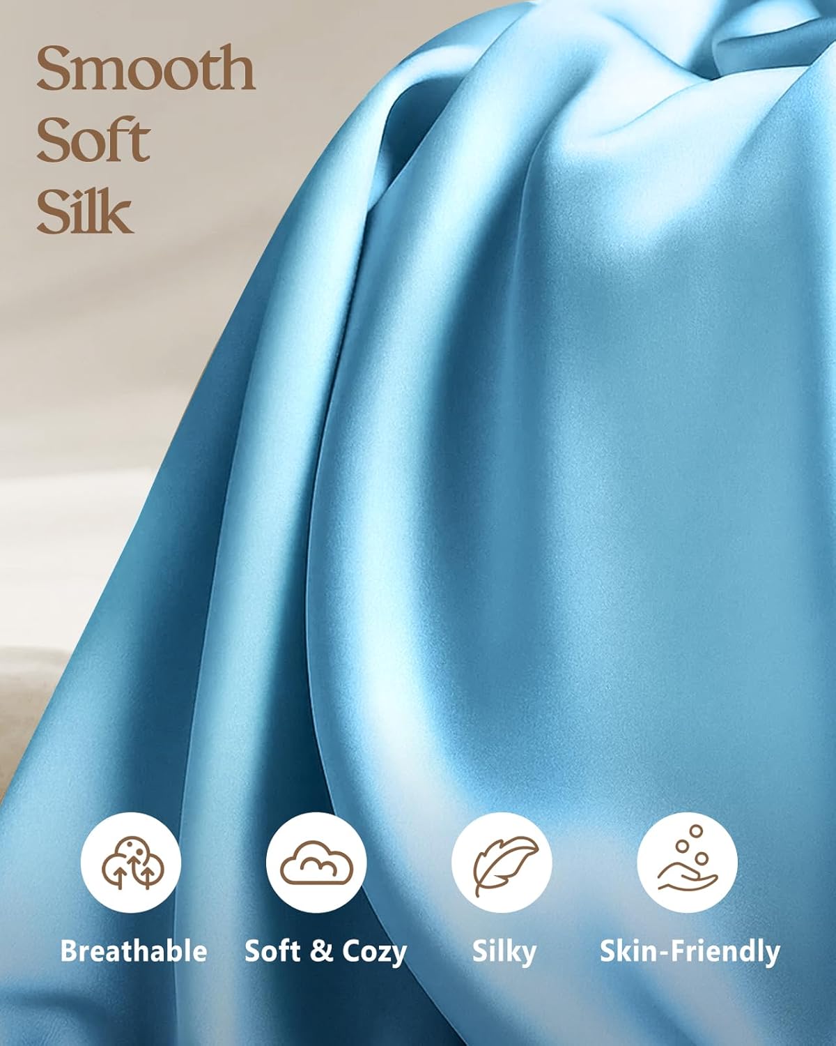 Silk Pillowcase 2 Pack - Pillow Cases Standard Set of 2 Size 20" x 26" for Hair and Skin Smooth Soft Breathable with Hidden Zipper Cooling Pillow Covers for Women, Light Blue