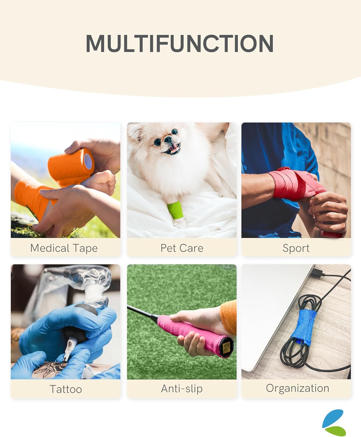 FriCARE Self Adhesive Bandage Wrap, Medical Tape in First Aid Kit, Cohesive Bandages for Wounds Sport Vet, 2 Inches X 5 Yards 6 Rolls, Orange